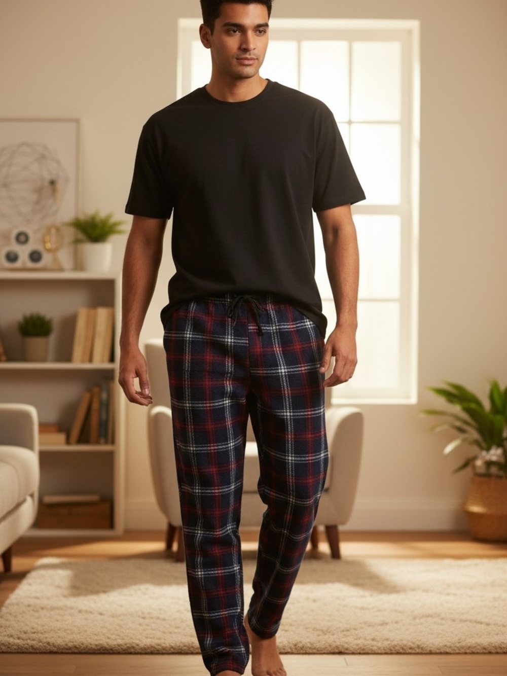 Nevada Men’s Plaid Fleece Pajama Sleep Pants – Navy/Red – Size XL (EUC)